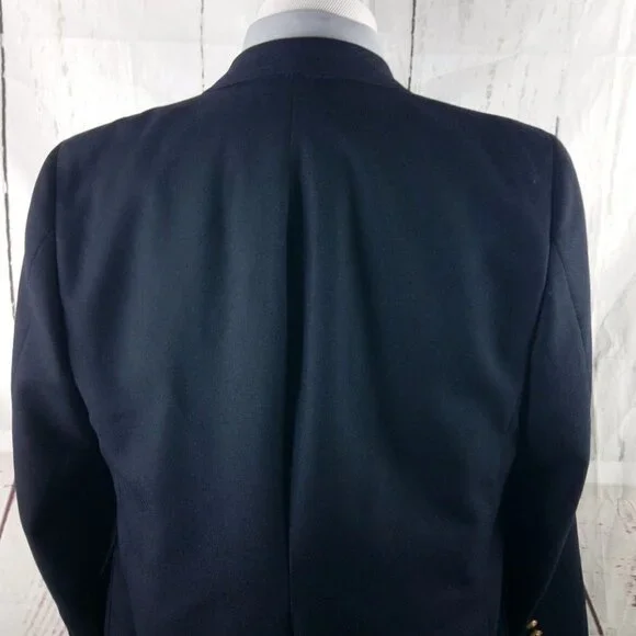 Vtg Nieman Marcus 43R 2 Gold Button Navy Blue Suit Blazer Sport Coat
